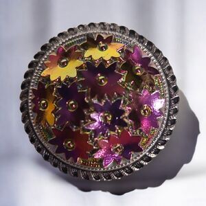 Vintage West Germany Round Pink Silver Floral Scarf Clip Brooch 1 Inch
